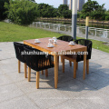 Hot sale rope garden furniture outdoor webbing dining set with wooden table